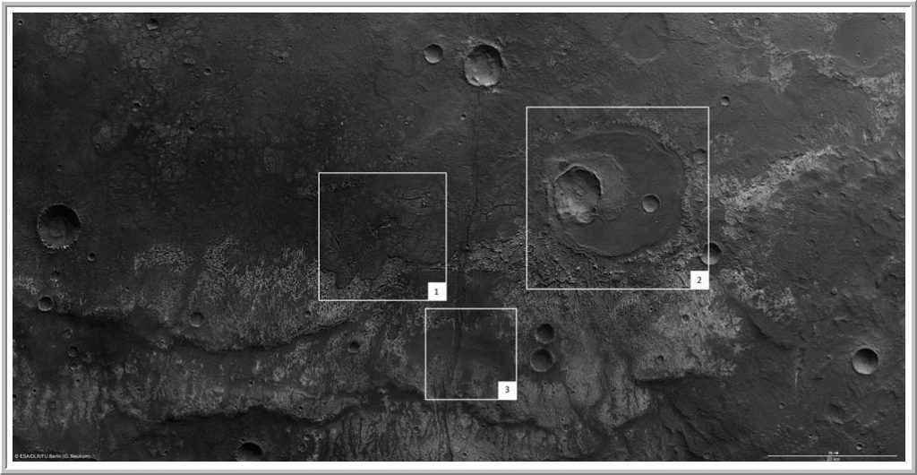 Close na região de Ma'adim Vallis, com as anotações da vista de nadir.