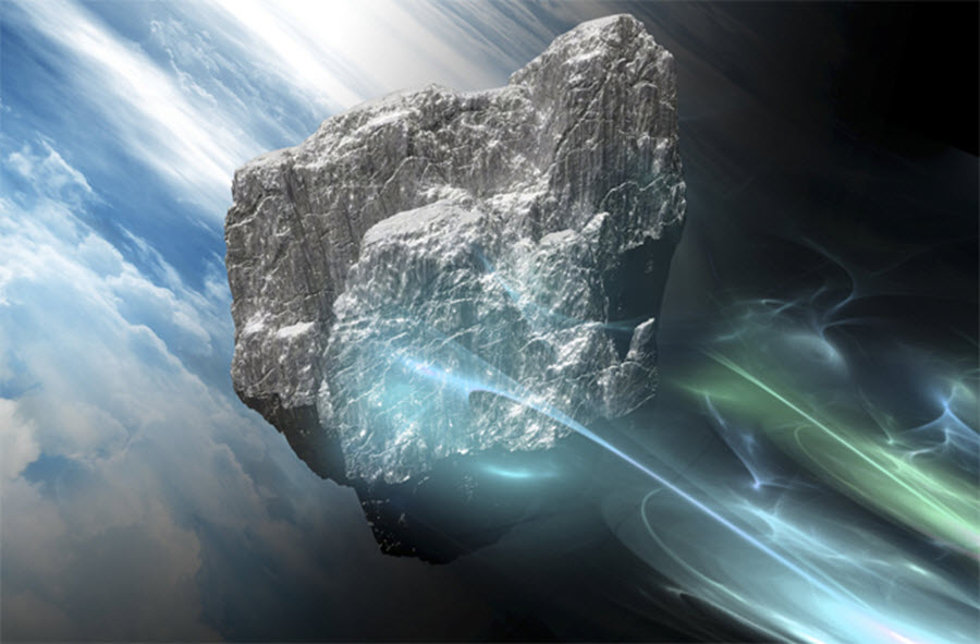 Impressão artística de como seria um asteroide queimando na atmosfera da Terra.