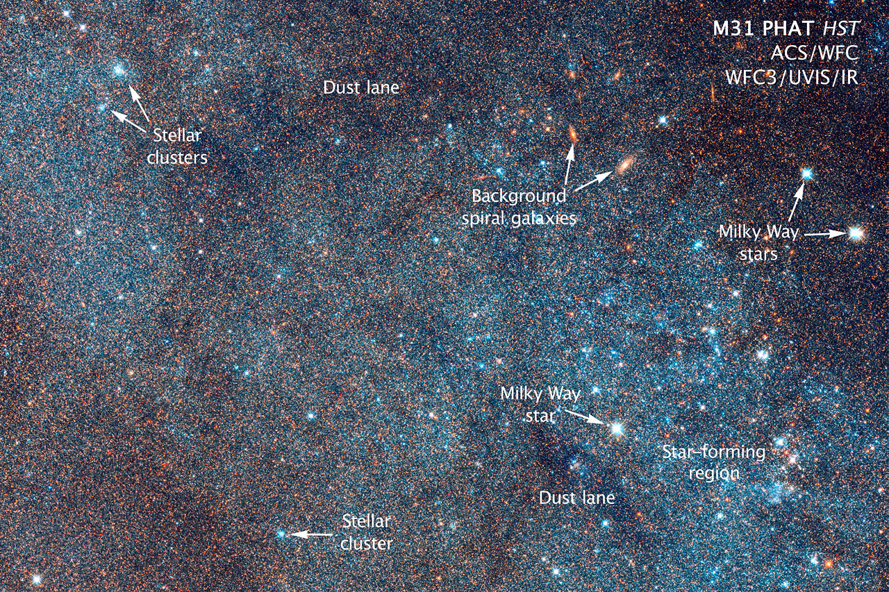 Annotated section of Hubble image of the Andromeda Galaxy