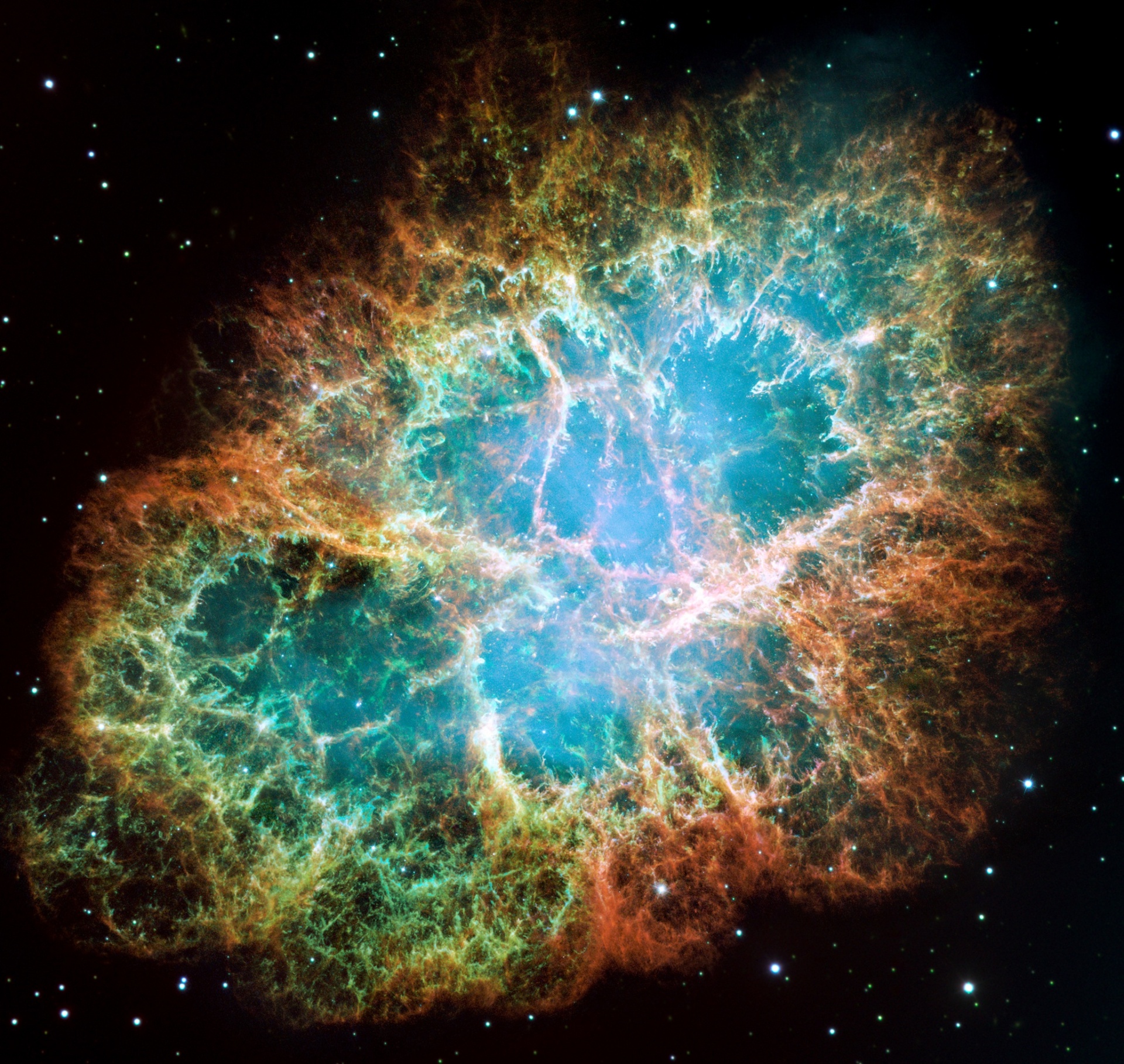 A melhor imagem já feita até hoje da Nebulosa do Caranguejo, montada a partir de 24 imagens individuais, representa também uma das maiores imagens já feitas pelo Hubble.
