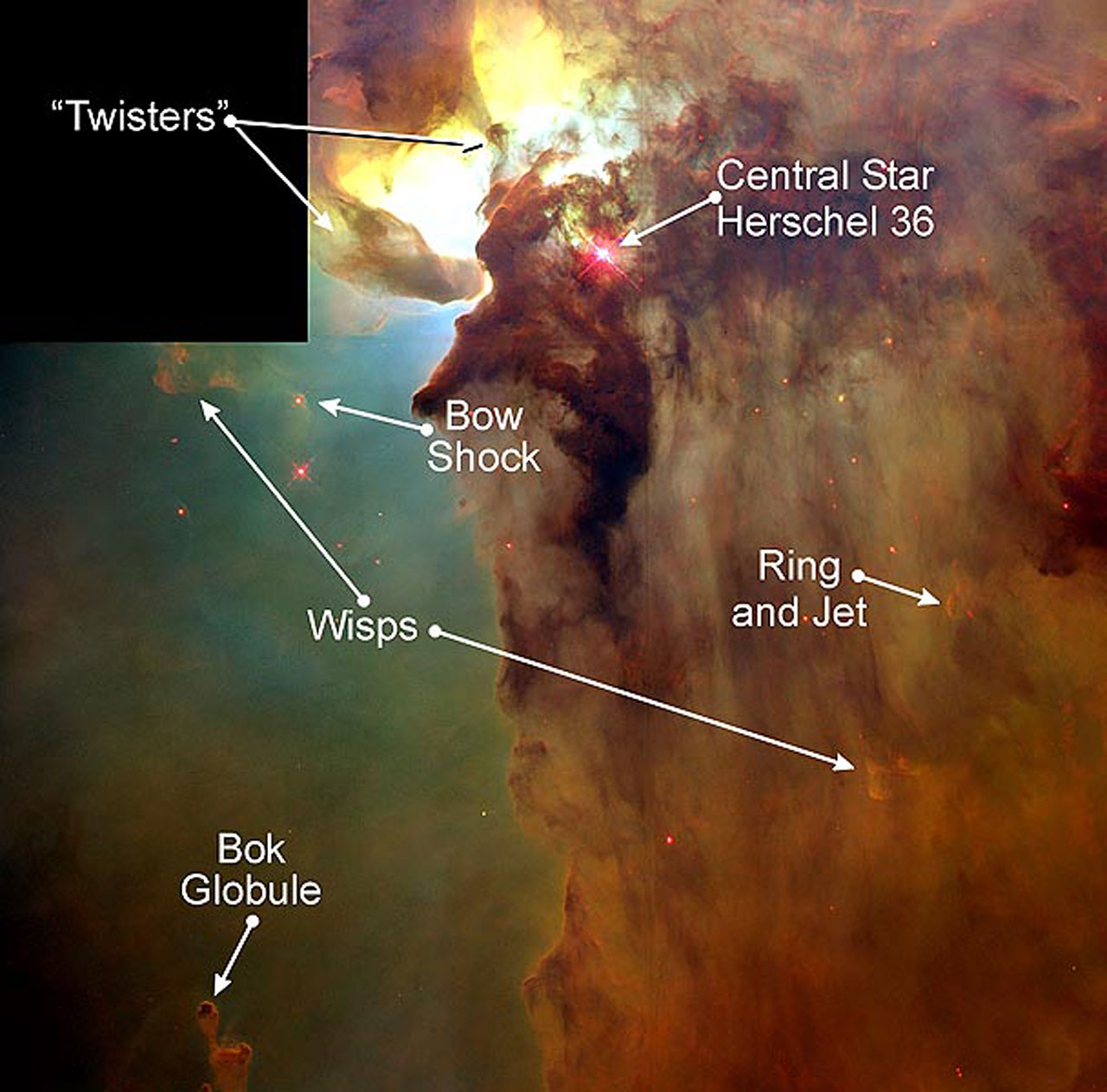 Giant 'Twisters' in the Lagoon Nebula