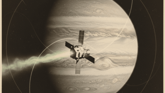 A sonda Juno da NASA, um laboratório em órbita, capta os segredos do choque de proa de Júpiter, onde elétrons são acelerados a velocidades relativísticas, revelando uma lei universal para aceleradores cósmicos.