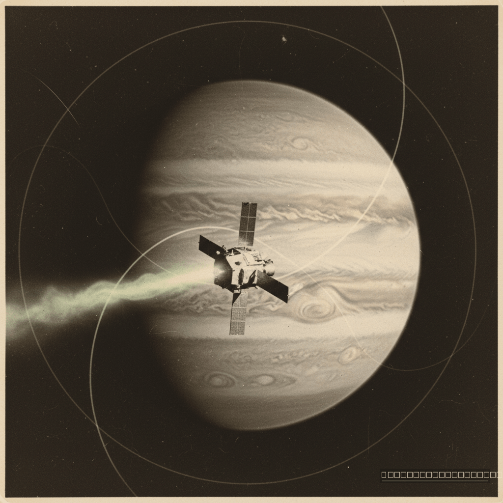 A sonda Juno da NASA, um laboratório em órbita, capta os segredos do choque de proa de Júpiter, onde elétrons são acelerados a velocidades relativísticas, revelando uma lei universal para aceleradores cósmicos.