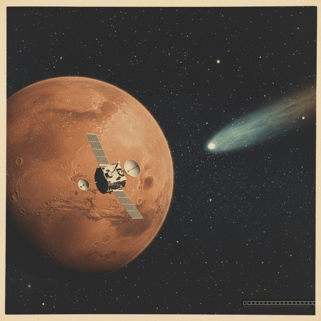A sonda Tianwen-1 da China, em órbita marciana, oferece uma perspectiva sem precedentes do cometa interestelar 3I/ATLAS, revelando sua estrutura 3D contra o cosmos.