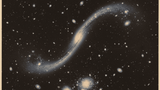 Uma lente gravitacional cósmica, formada pelo aglomerado de galáxias MACS J0138.0-2155, amplifica e distorce a luz da distante galáxia MRG-M0138, revelando segredos de um buraco negro supermassivo adormecido.
