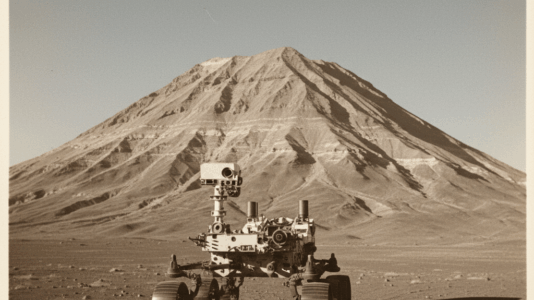 O rover Curiosity da NASA, um embaixador robótico da humanidade, em sua incansável odisseia, desvendando os mistérios geológicos do Monte Sharp em Marte.