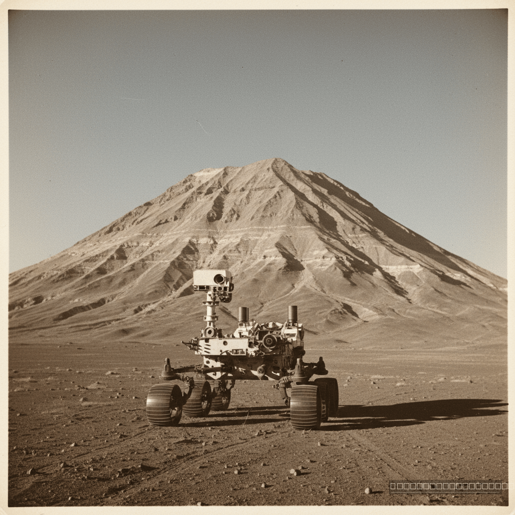 O rover Curiosity da NASA, um embaixador robótico da humanidade, em sua incansável odisseia, desvendando os mistérios geológicos do Monte Sharp em Marte.