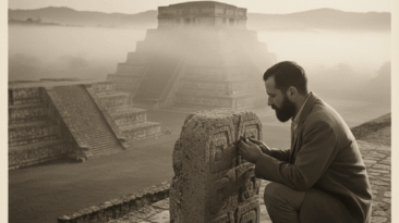 O arqueólogo John Justeson desvenda os segredos do 'Glifo W' em uma estela de Monte Albán, revelando um sofisticado calendário lunar zapoteca.