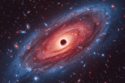 Uma 'Pequena Bolinha Vermelha' (LRD) – um buraco negro supermassivo em crescimento voraz – brilha intensamente no universo primordial, alimentando-se de gás em uma galáxia recém-nascida.