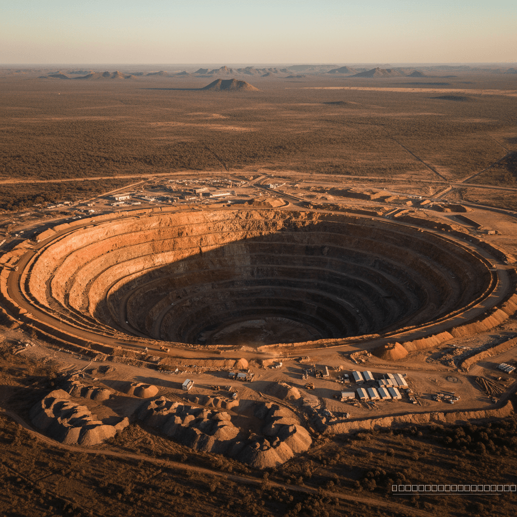 A vasta mina de diamantes Karowe, em Botsuana, de onde foi extraído o valioso mensageiro do manto profundo.
