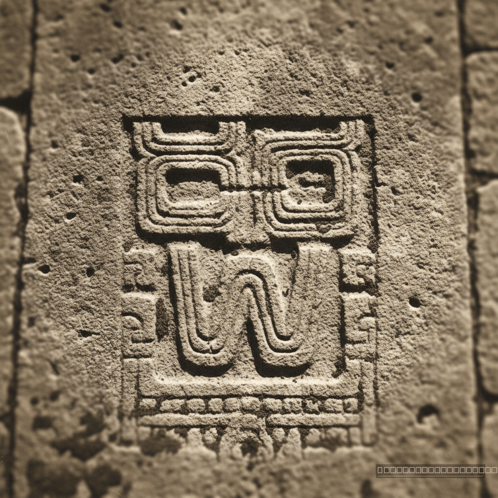O enigmático 'Glifo W' em um ortostato do Edifício J, Monte Albán. Sua decifração recalibra a cronologia zapoteca, revelando uma contagem precisa de dias lunares.