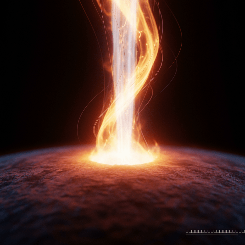 O ponto de impacto: plasma superaquecido colide com a anã branca, gerando a intensa emissão de raios-X e rádio que caracteriza os LPTs.
