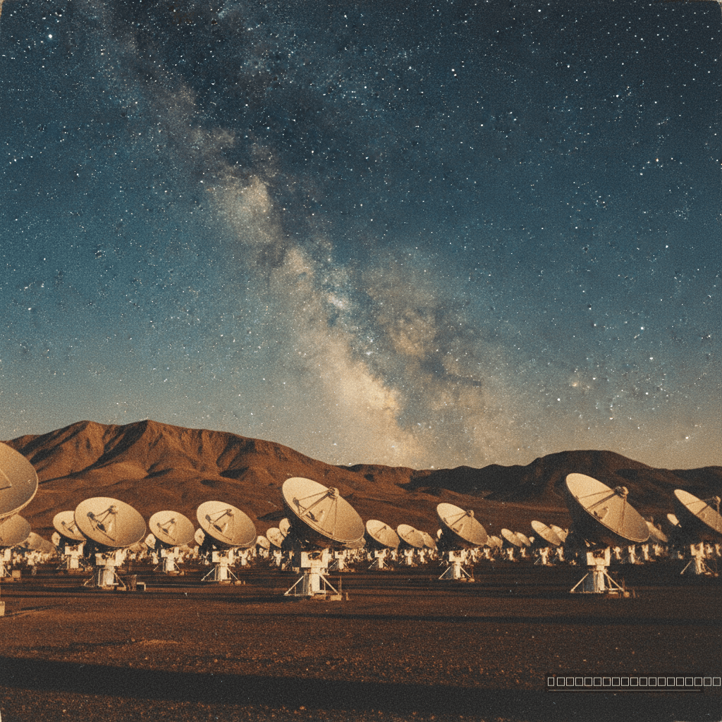 Sentinelas do cosmos: as antenas do ALMA no deserto do Atacama, Chile, um dos instrumentos cruciais para desvendar os segredos de Sagittarius A*.