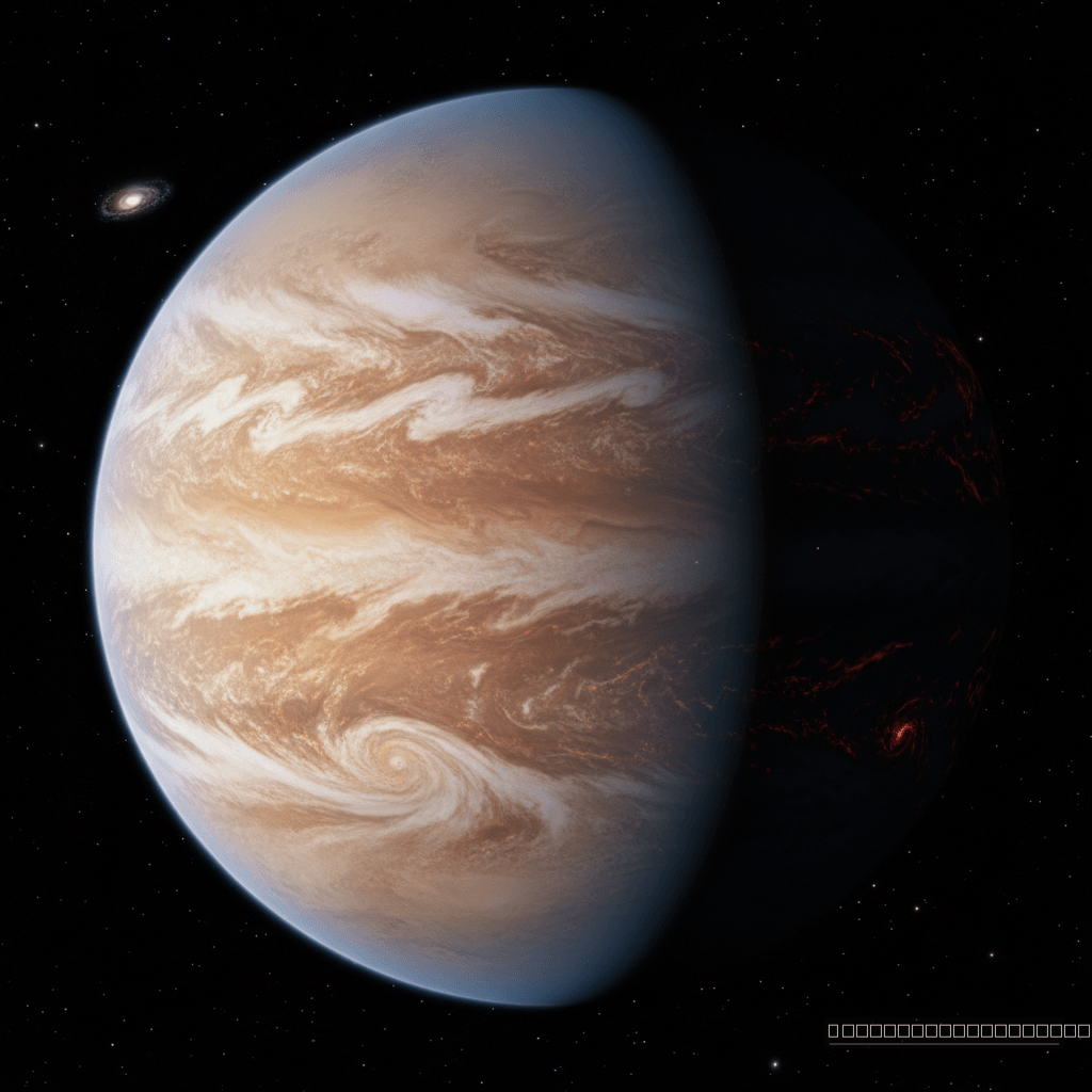 O Telescópio Espacial James Webb (JWST) em sua órbita, com seus espelhos dourados apontados para as profundezas do universo. Sua sensibilidade sem precedentes permitiu desvendar os segredos atmosféricos do WASP-94A b, a 400 anos-luz de distância.