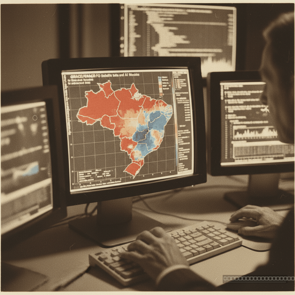 As mãos da ciência desvendam o pulso oculto do Brasil: dados de satélites GRACE e modelos de IA revelam a dramática variação das águas subterrâneas.