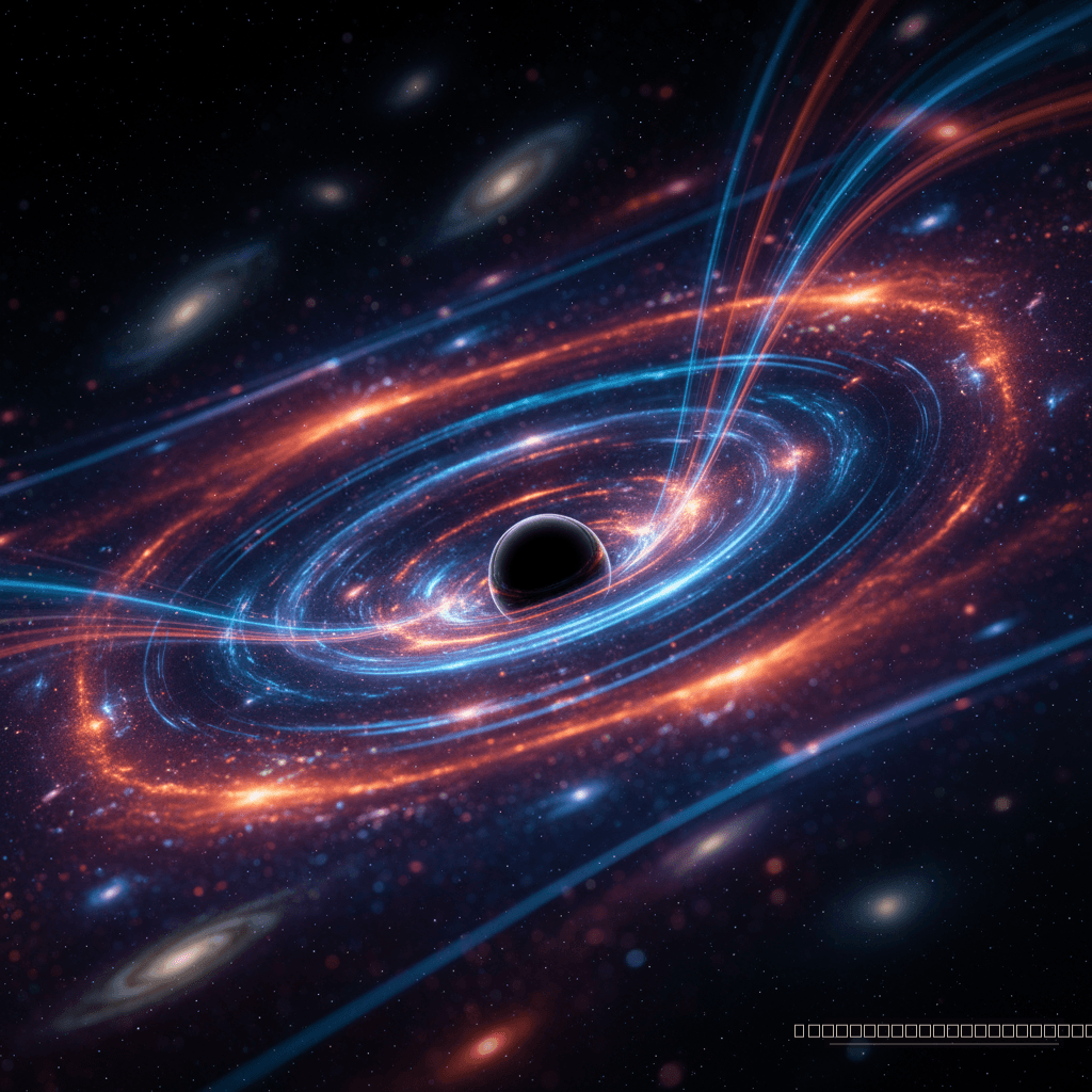 Phoebe: um buraco negro primordial, com massa três vezes a da Lua, distorce o espaço-tempo, um eco invisível dos primeiros instantes do universo.