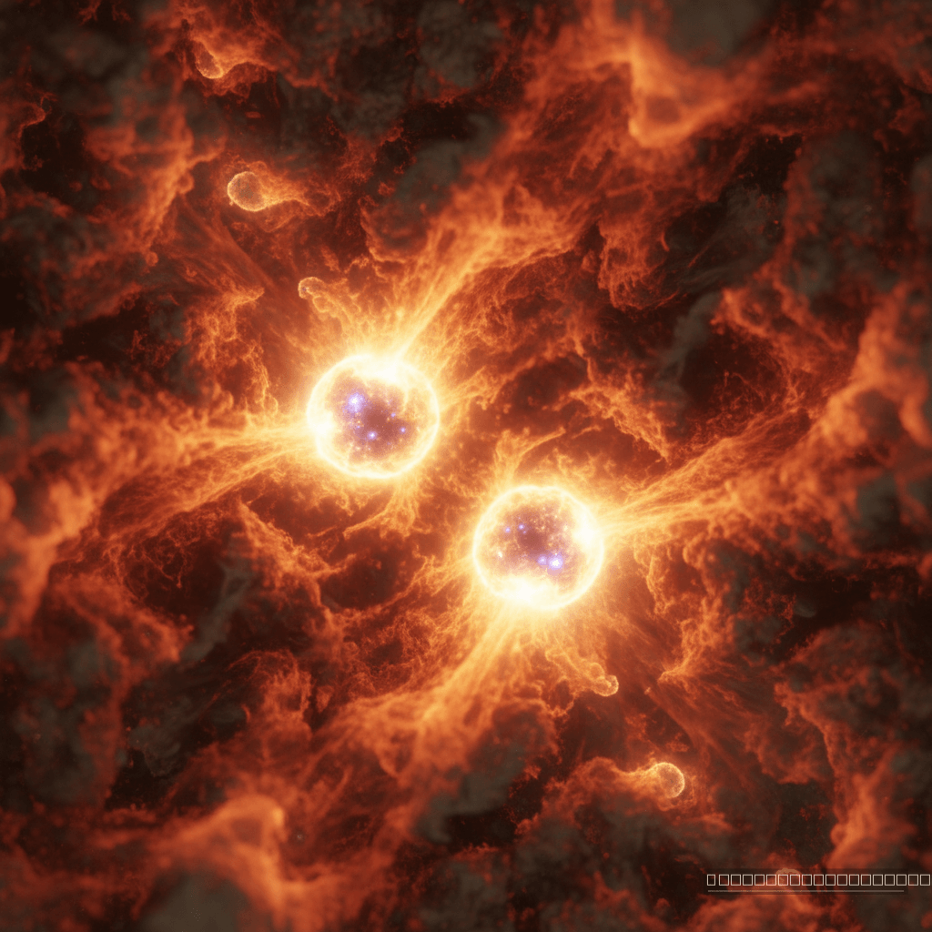 O coração do hub: 'Sink particles' em simulação revelam a acreção de massa no núcleo de um sistema hub-filamento, onde a matéria se condensa para dar origem a novas estrelas.